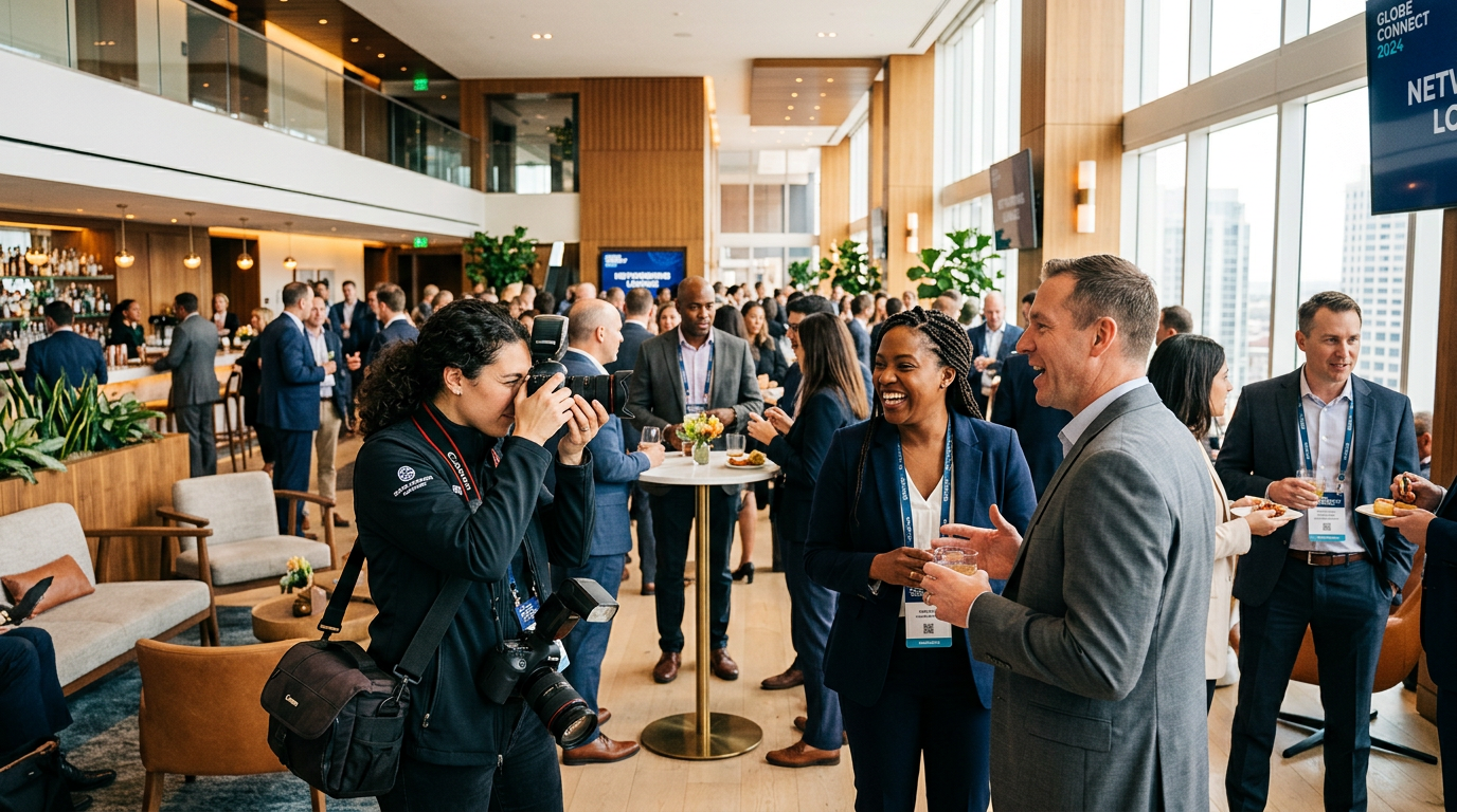 Fotograf som fångar deltagare på ett professionellt event